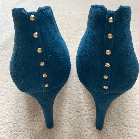 Like New! Halogen Women’s Hakatrina Teal Suede Peep Toe Bootie Heels - Picture 8 of 12